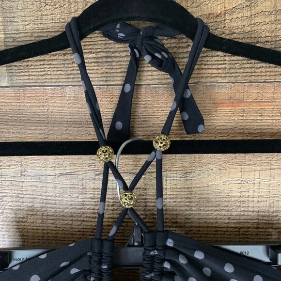 Coco Reef Black White Polka Dot Bandeau Halter One Piece Swimsuit Size 40D - Picture 3 of 10
